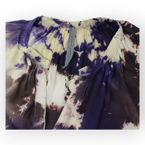 Large Raquel Allegra Cosmic Violet Poet Top Tie-Dye Tunic V-Neck Viscose - Picture 5 of 7